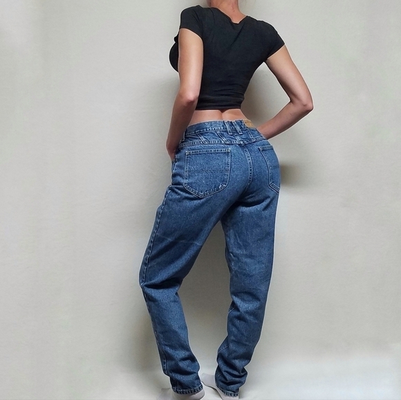 VINTAGE 90s Lee Mid Wash Distressed Stone Wash High Rise Jeans 12 Long - Picture 3 of 13